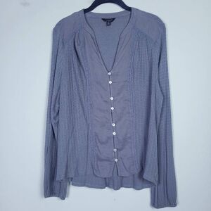 Lucky Brand Womens Knit Button Front Top Sz Large Grey Long Sleeve Boho Peasant